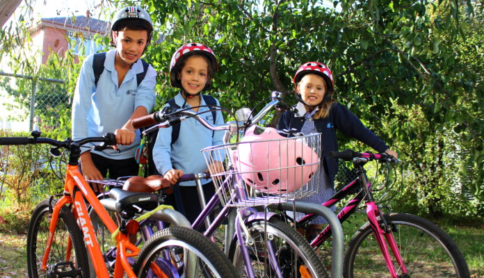Students riding to school
