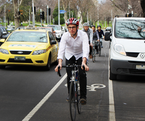 Bike commuters on St Kilda Road Melbourne 2015